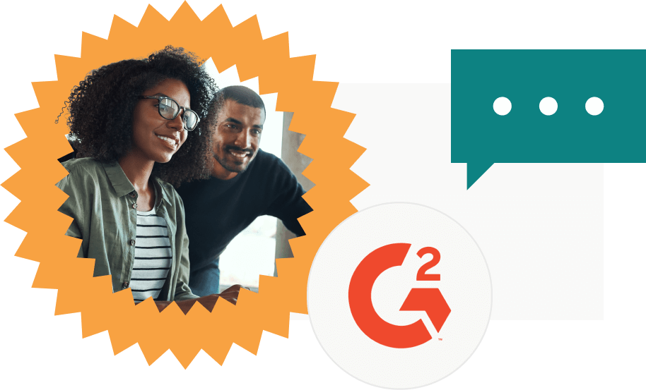 Graphic showing G2 review logo and customer headshot