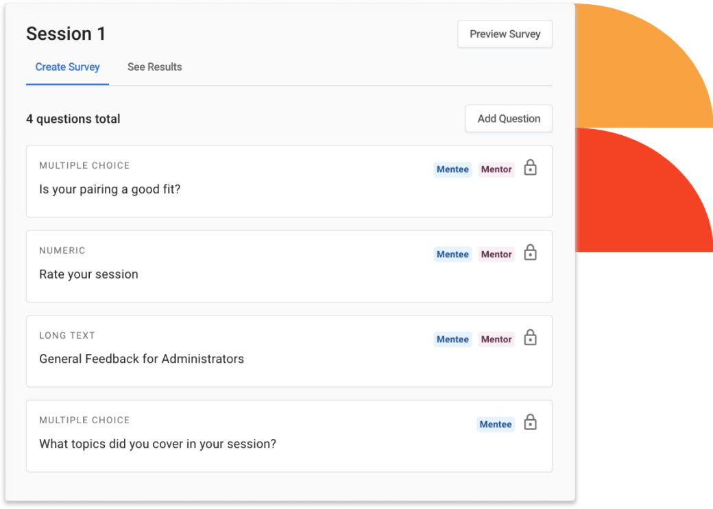 Screenshot of mentorship program survey tools